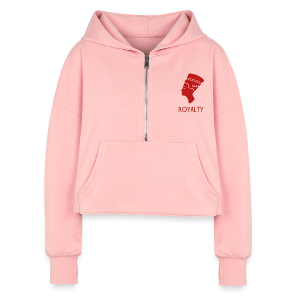 Nefertiti Royalty Half Zip Cropped Hoodie - light pink